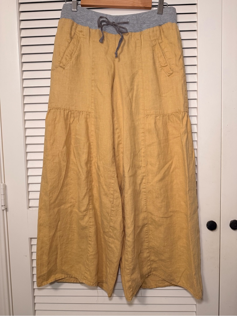 ivy jane Wide-Leg Drawstring Joggers in Mustard with Gray Waistband